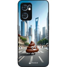 Coque OPPO Reno7 5G - Silicone rigide noir Emoji Caca walk