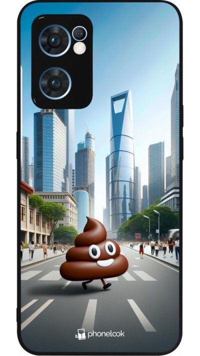 Coque OPPO Reno7 5G - Silicone rigide noir Emoji Caca walk