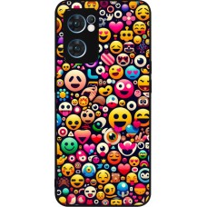 Coque OPPO Reno7 5G - Silicone rigide noir Emoji Mix Color