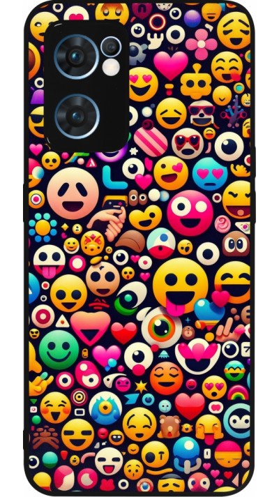 Coque OPPO Reno7 5G - Silicone rigide noir Emoji Mix Color