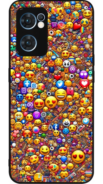 Coque OPPO Reno7 5G - Silicone rigide noir Emoji mixed