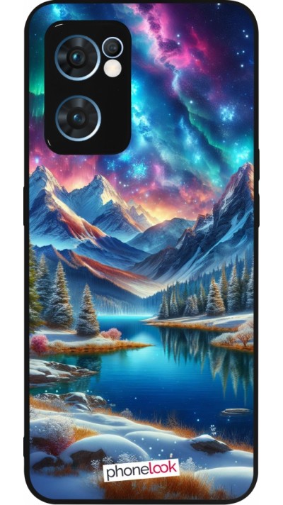 Coque OPPO Reno7 5G - Silicone rigide noir Fantasy Mountain Lake Sky Stars