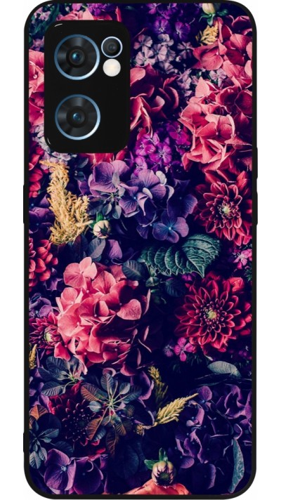 Coque OPPO Reno7 5G - Silicone rigide noir Flowers Dark