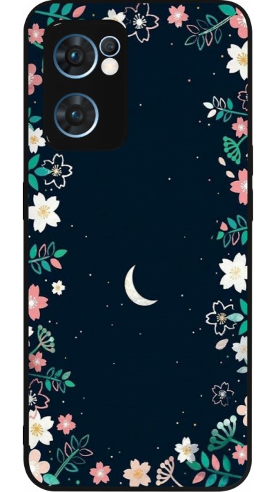 Coque OPPO Reno7 5G - Silicone rigide noir Flowers space