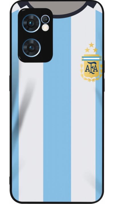 Coque OPPO Reno7 5G - Silicone rigide noir Maillot de football Argentine 2022 personnalisable