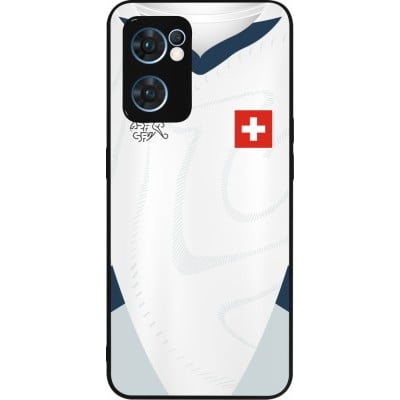 Coque OPPO Reno7 5G - Silicone rigide noir Maillot de football Suisse Extérieur personnalisable