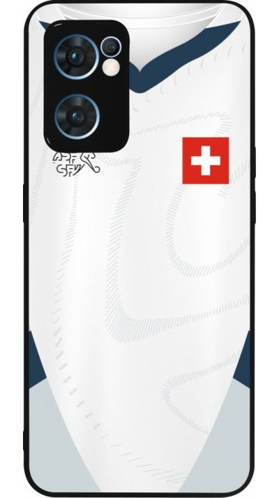 Coque OPPO Reno7 5G - Silicone rigide noir Maillot de football Suisse Extérieur personnalisable