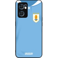 Coque OPPO Reno7 5G - Silicone rigide noir Maillot de football Uruguay 2022 personnalisable