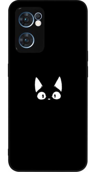 Coque OPPO Reno7 5G - Silicone rigide noir Funny cat on black