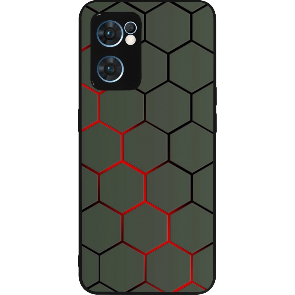 Coque OPPO Reno7 5G - Silicone rigide noir Geometric Line red