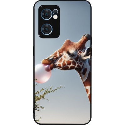 Coque OPPO Reno7 5G - Silicone rigide noir Girafe à bulle