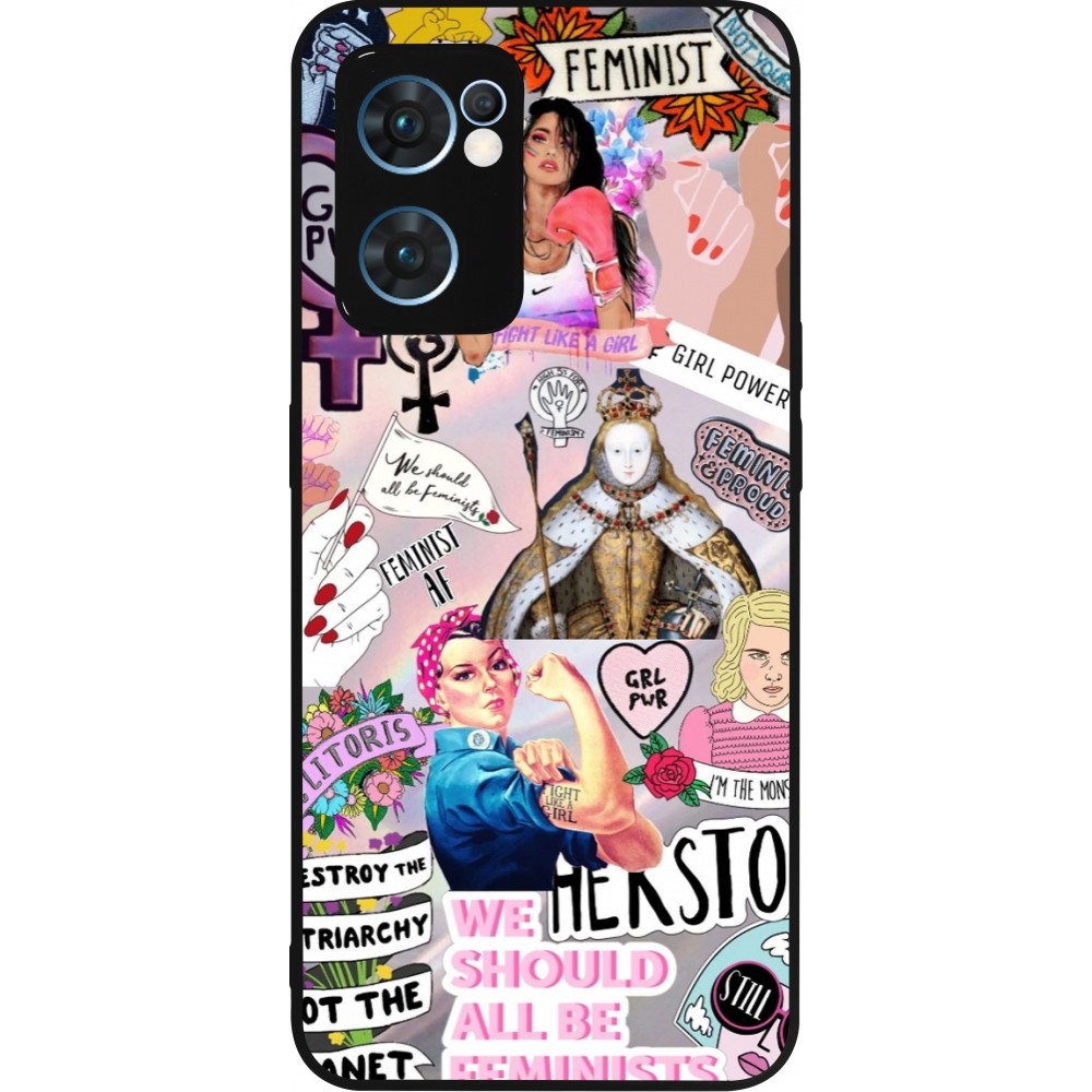 Coque OPPO Reno7 5G - Silicone rigide noir Girl Power Collage