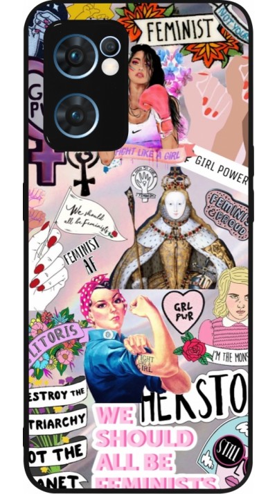 Coque OPPO Reno7 5G - Silicone rigide noir Girl Power Collage