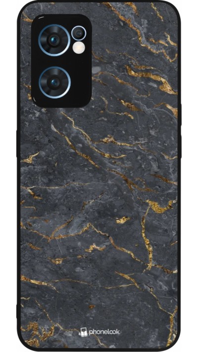 Coque OPPO Reno7 5G - Silicone rigide noir Grey Gold Marble