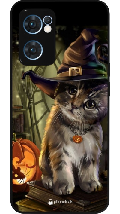 Coque OPPO Reno7 5G - Silicone rigide noir Halloween 21 Witch cat