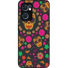 Coque OPPO Reno7 5G - Silicone rigide noir Halloween 22 colorful mexican skulls