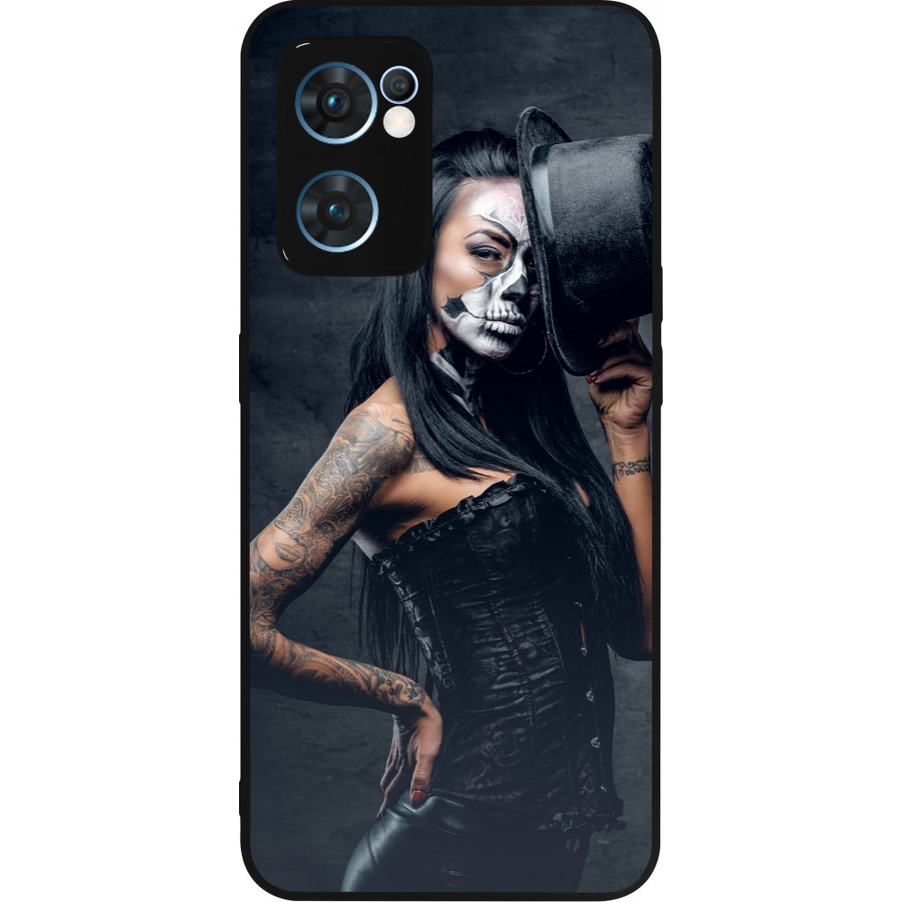 Coque OPPO Reno7 5G - Silicone rigide noir Halloween 22 Tattooed Girl