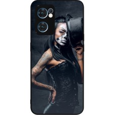 Coque OPPO Reno7 5G - Silicone rigide noir Halloween 22 Tattooed Girl