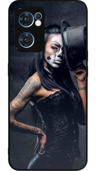 Coque OPPO Reno7 5G - Silicone rigide noir Halloween 22 Tattooed Girl