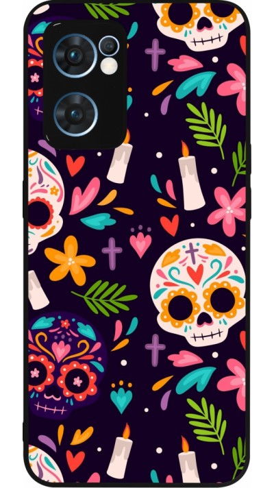 Coque OPPO Reno7 5G - Silicone rigide noir Halloween 2023 mexican style