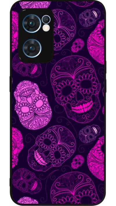 Coque OPPO Reno7 5G - Silicone rigide noir Halloween 2023 pink skulls