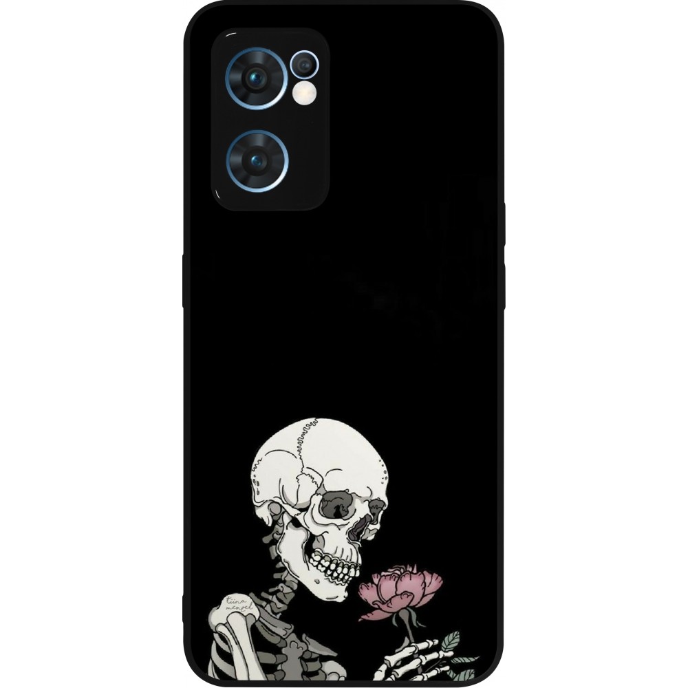 Coque OPPO Reno7 5G - Silicone rigide noir Halloween 2023 rose and skeleton