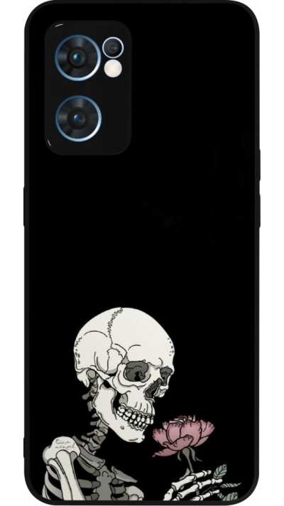 Coque OPPO Reno7 5G - Silicone rigide noir Halloween 2023 rose and skeleton