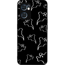 Coque OPPO Reno7 5G - Silicone rigide noir Halloween 2024 black and white ghosts