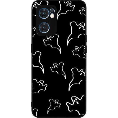 Coque OPPO Reno7 5G - Silicone rigide noir Halloween 2024 black and white ghosts