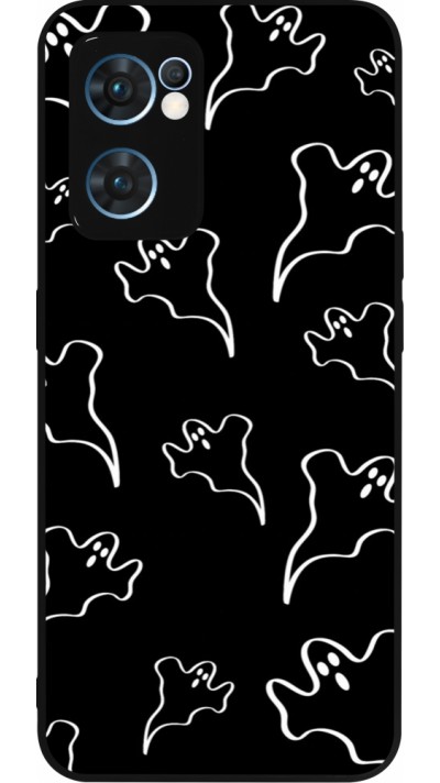 Coque OPPO Reno7 5G - Silicone rigide noir Halloween 2024 black and white ghosts