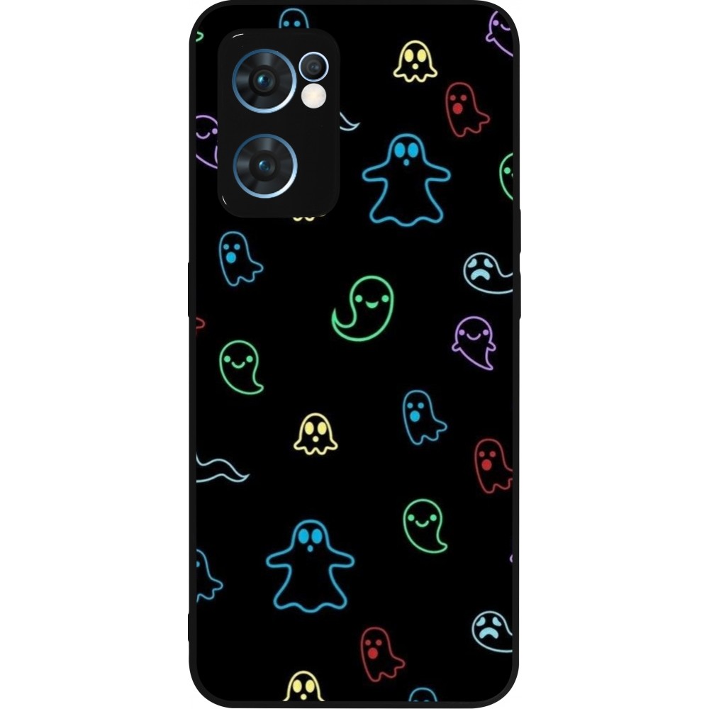 Coque OPPO Reno7 5G - Silicone rigide noir Halloween 2024 colorful ghosts