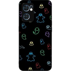 Coque OPPO Reno7 5G - Silicone rigide noir Halloween 2024 colorful ghosts