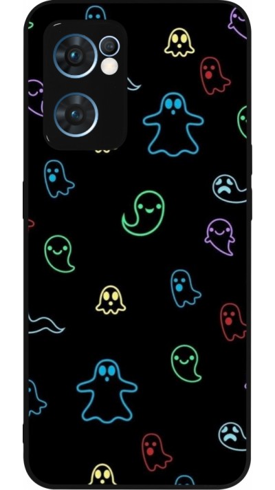 Coque OPPO Reno7 5G - Silicone rigide noir Halloween 2024 colorful ghosts