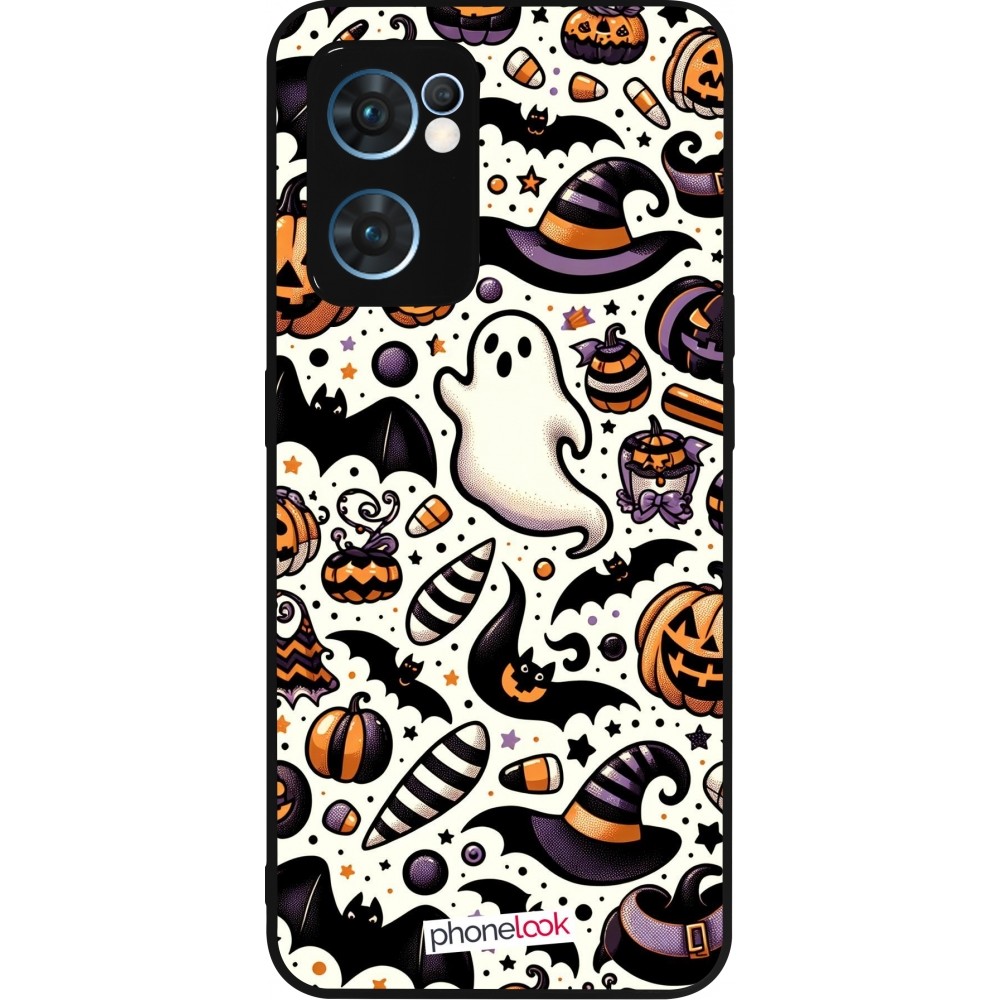 Coque OPPO Reno7 5G - Silicone rigide noir Halloween 2024 Cute Pattern