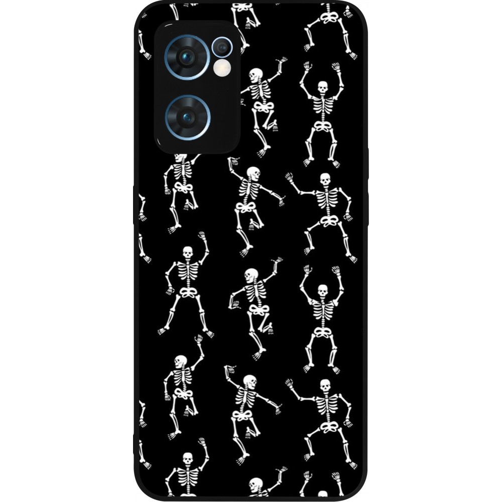 Coque OPPO Reno7 5G - Silicone rigide noir Halloween 2024 dancing skeleton