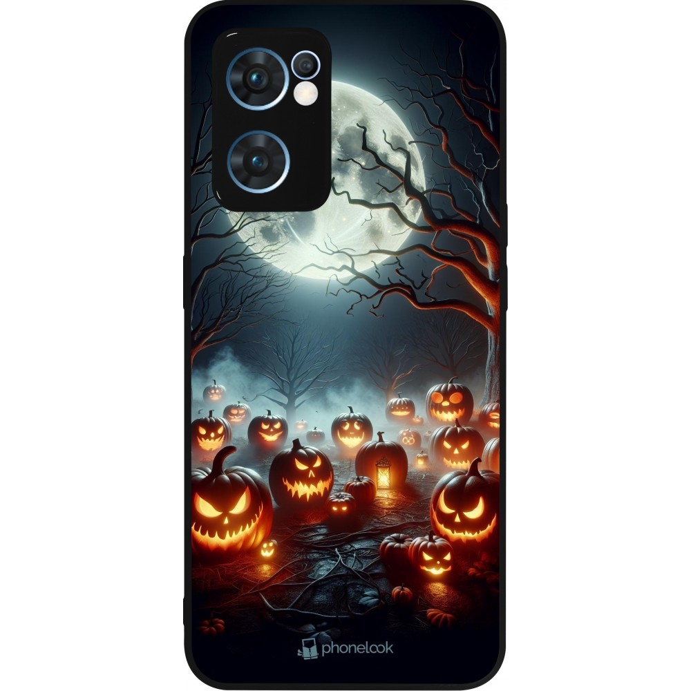 Coque OPPO Reno7 5G - Silicone rigide noir Halloween 2024 Many Pumpkins