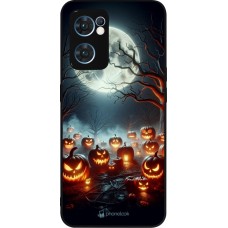 Coque OPPO Reno7 5G - Silicone rigide noir Halloween 2024 Many Pumpkins