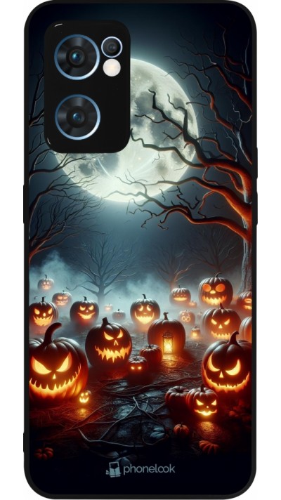 Coque OPPO Reno7 5G - Silicone rigide noir Halloween 2024 Many Pumpkins