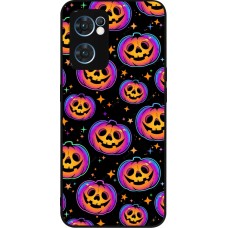 Coque OPPO Reno7 5G - Silicone rigide noir Halloween 2024 rainbow pumpkins