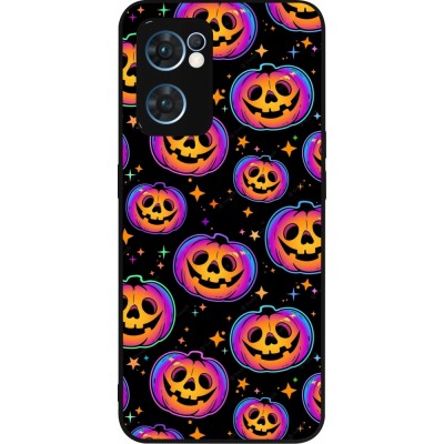 Coque OPPO Reno7 5G - Silicone rigide noir Halloween 2024 rainbow pumpkins