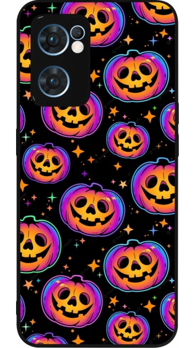 Coque OPPO Reno7 5G - Silicone rigide noir Halloween 2024 rainbow pumpkins