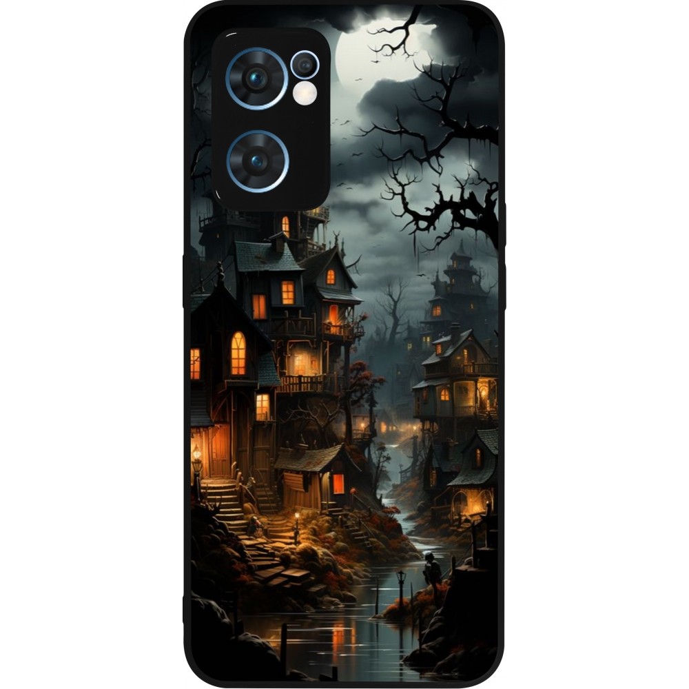 Coque OPPO Reno7 5G - Silicone rigide noir Halloween 2024 scary town