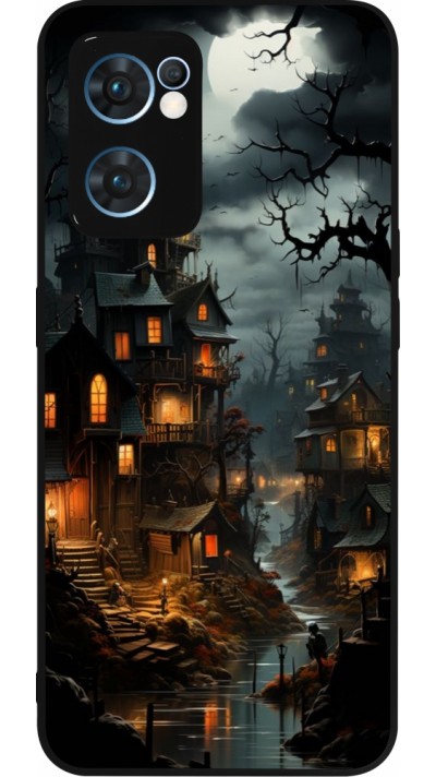 Coque OPPO Reno7 5G - Silicone rigide noir Halloween 2024 scary town