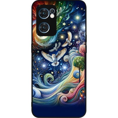 Coque OPPO Reno7 5G - Silicone rigide noir hibou volant floral