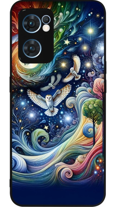 Coque OPPO Reno7 5G - Silicone rigide noir hibou volant floral