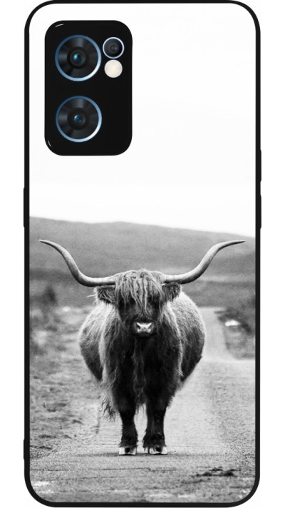 Coque OPPO Reno7 5G - Silicone rigide noir Highland cattle