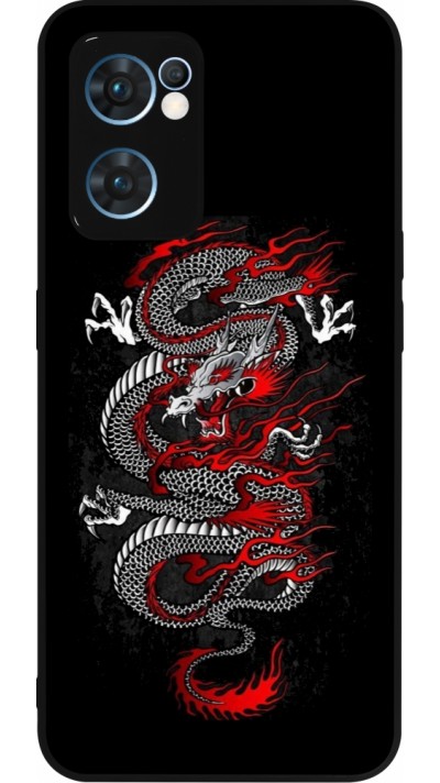 Coque OPPO Reno7 5G - Silicone rigide noir Japanese style Dragon Tattoo Red Black