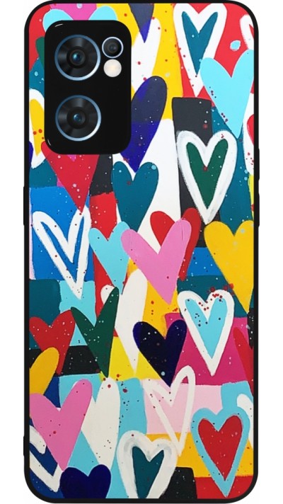 Coque OPPO Reno7 5G - Silicone rigide noir Joyful Hearts