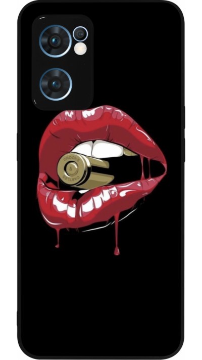 Coque OPPO Reno7 5G - Silicone rigide noir Lips bullet