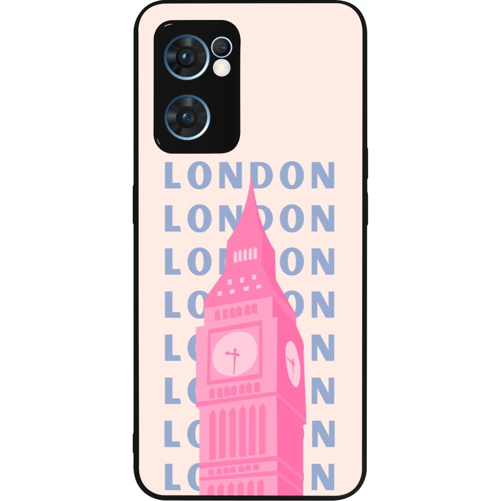 Coque OPPO Reno7 5G - Silicone rigide noir London Pink Print